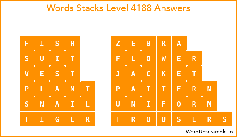 Word Stacks Level 4188 Answers