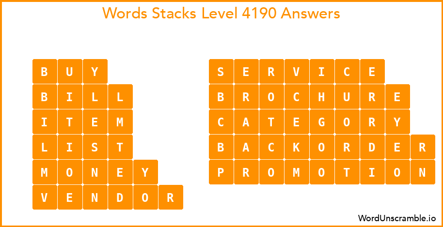 Word Stacks Level 4190 Answers