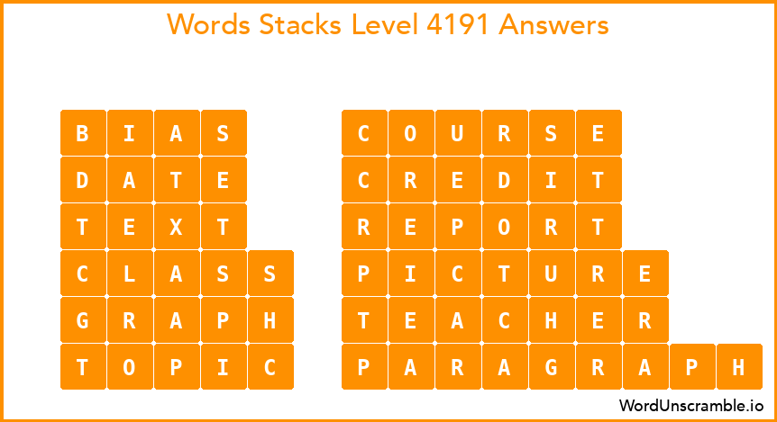 Word Stacks Level 4191 Answers