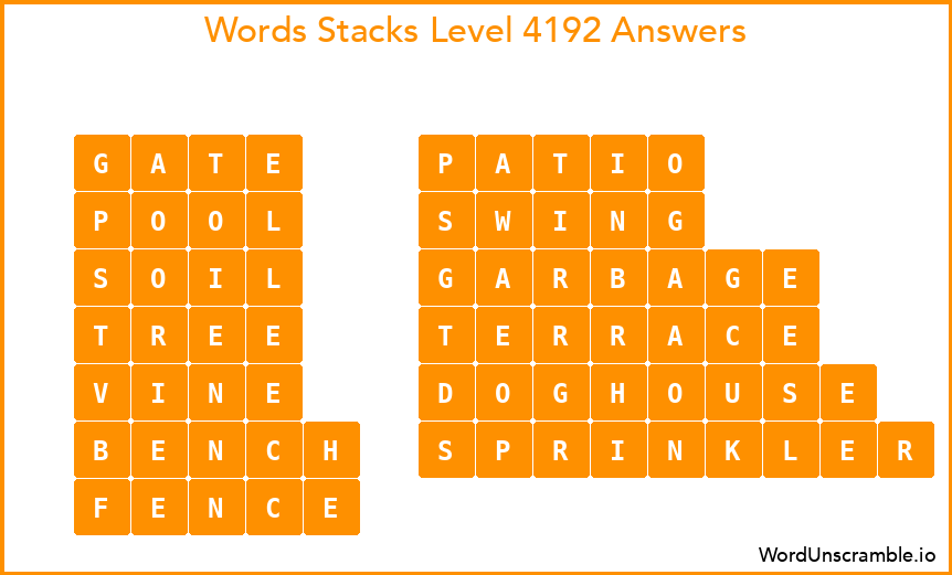 Word Stacks Level 4192 Answers