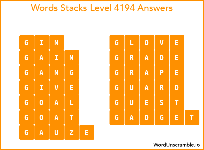 Word Stacks Level 4194 Answers