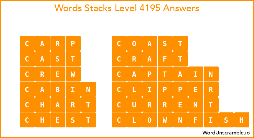 Word Stacks Level 4195 Answers