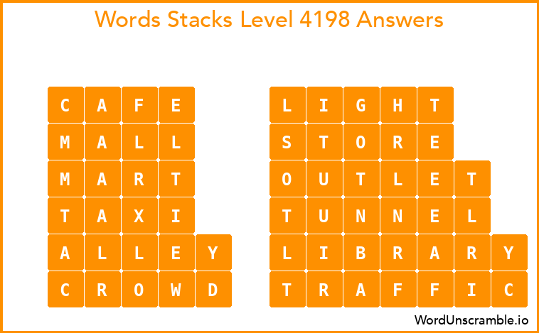 Word Stacks Level 4198 Answers