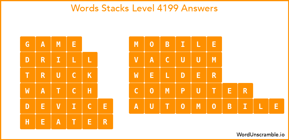 Word Stacks Level 4199 Answers