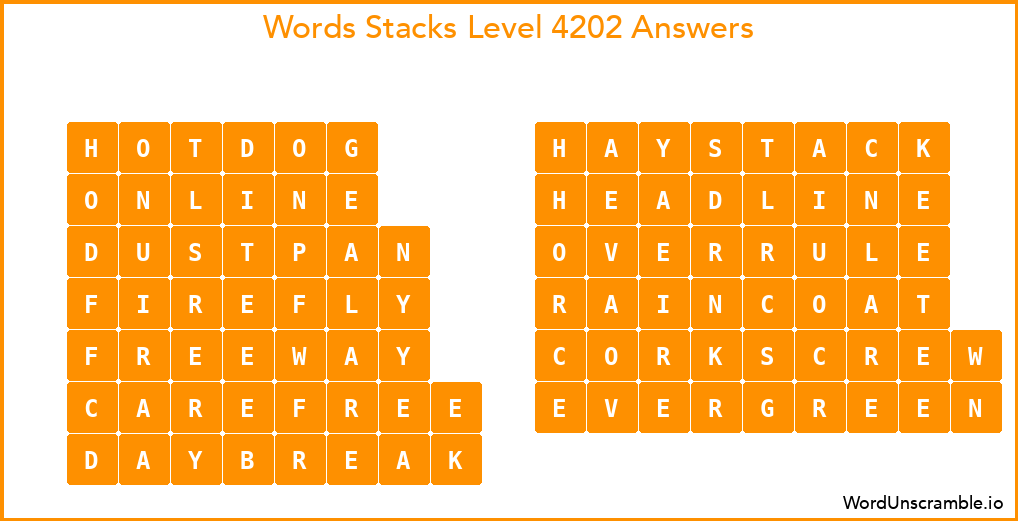 Word Stacks Level 4202 Answers