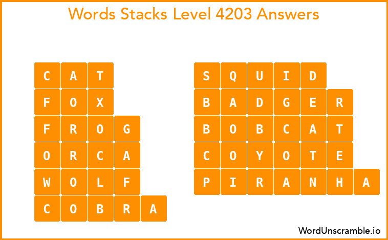 Word Stacks Level 4203 Answers