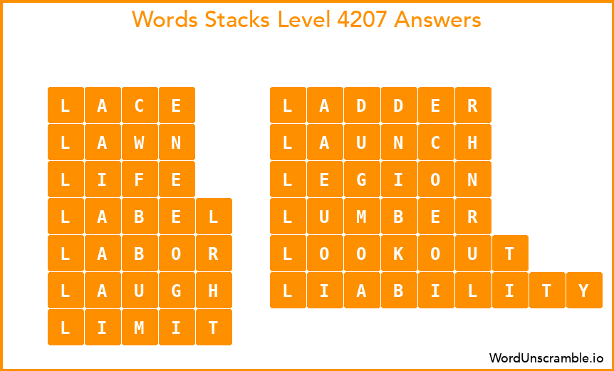 Word Stacks Level 4207 Answers