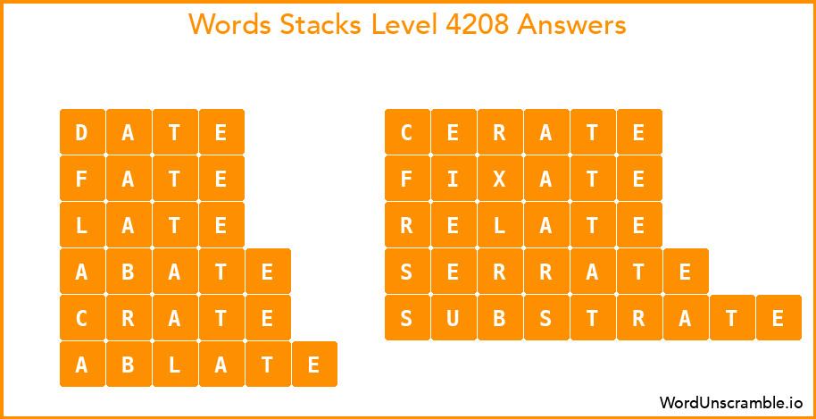Word Stacks Level 4208 Answers