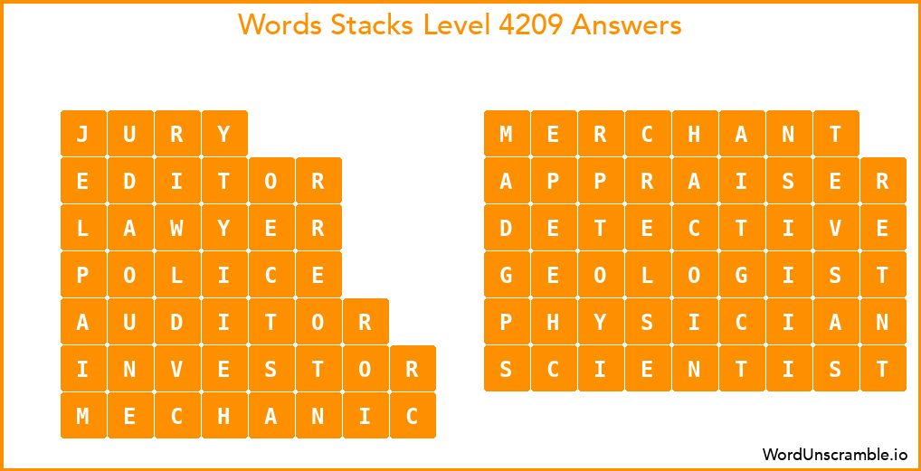 Word Stacks Level 4209 Answers
