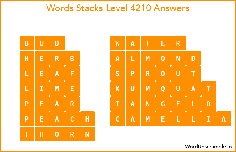 Word Stacks Level 4210 Answers