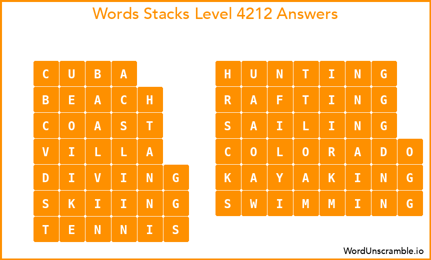 Word Stacks Level 4212 Answers