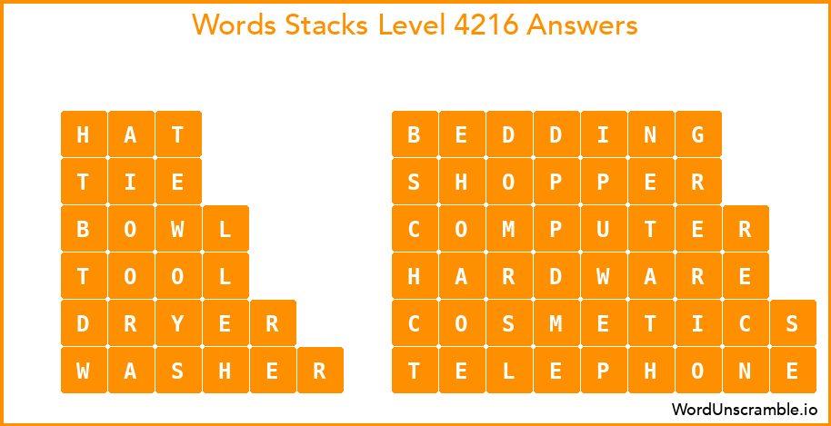 Word Stacks Level 4216 Answers