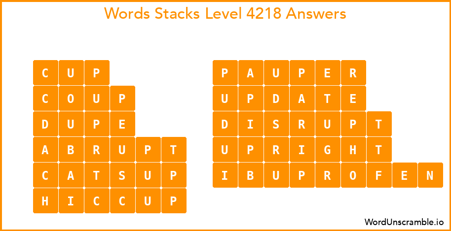 Word Stacks Level 4218 Answers