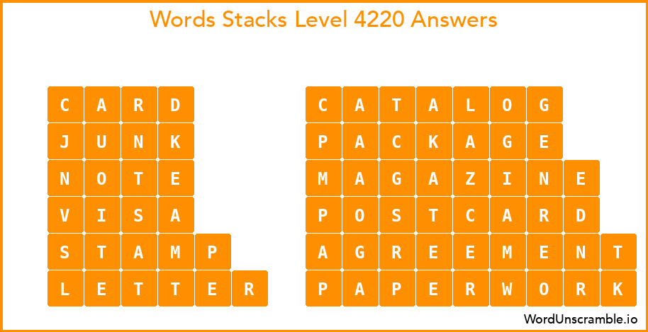 Word Stacks Level 4220 Answers