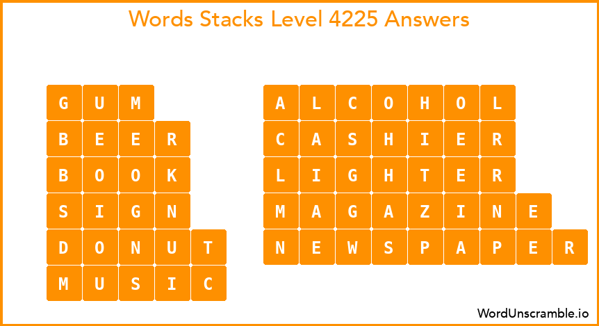Word Stacks Level 4225 Answers