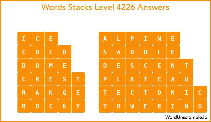 Word Stacks Level 4226 Answers