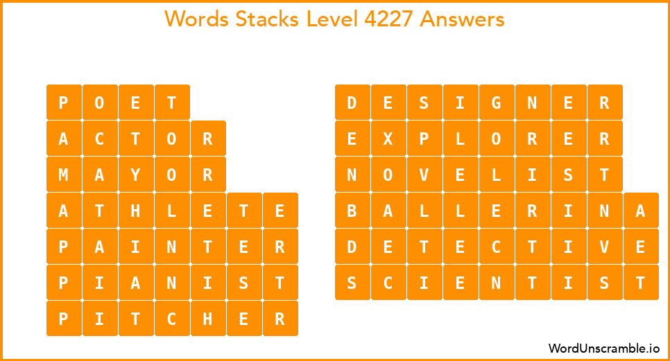 Word Stacks Level 4227 Answers
