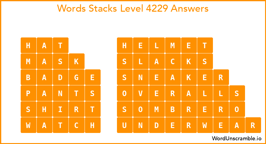 Word Stacks Level 4229 Answers