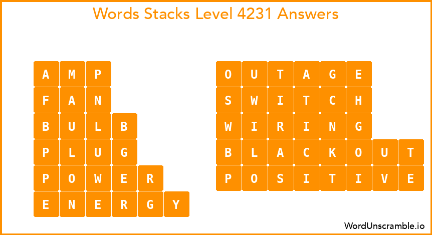 Word Stacks Level 4231 Answers