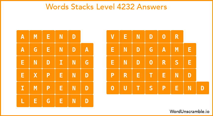 Word Stacks Level 4232 Answers
