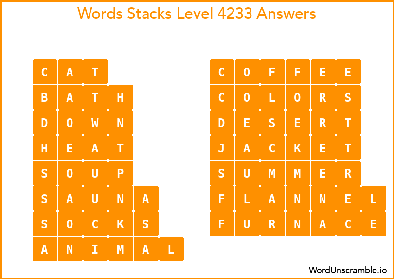 Word Stacks Level 4233 Answers