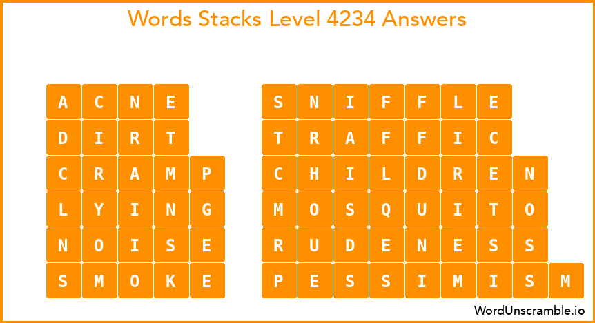 Word Stacks Level 4234 Answers