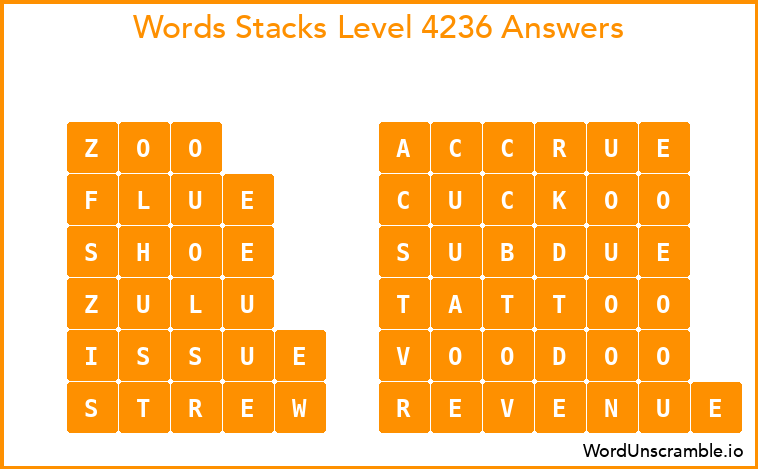 Word Stacks Level 4236 Answers