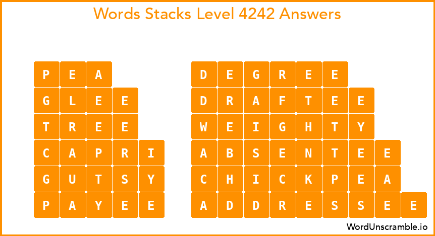 Word Stacks Level 4242 Answers