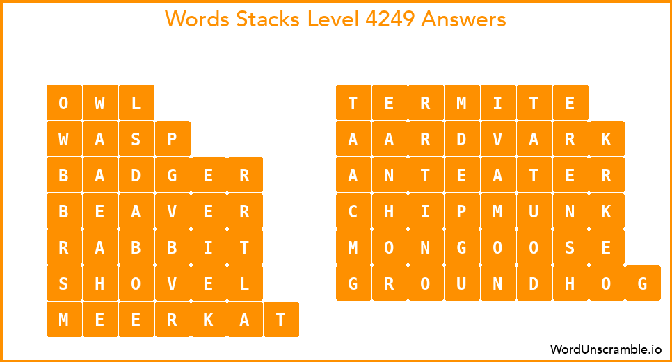 Word Stacks Level 4249 Answers