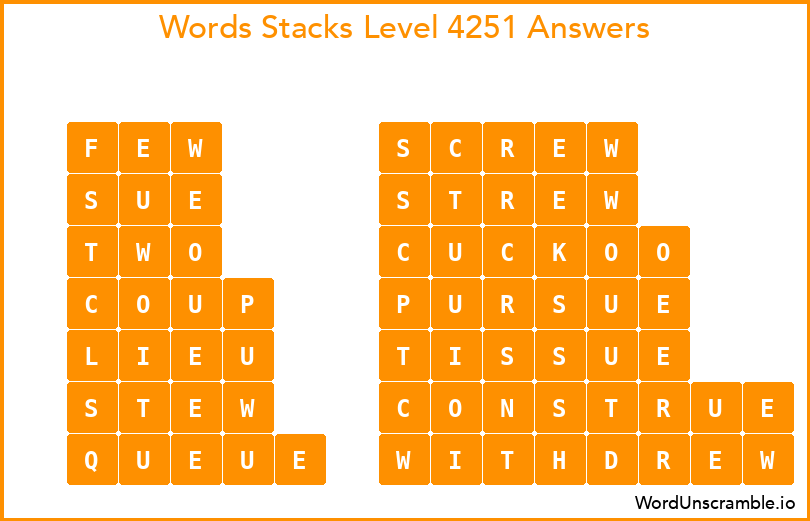 Word Stacks Level 4251 Answers
