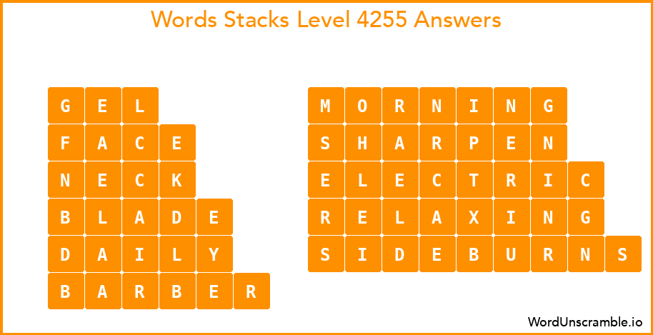 Word Stacks Level 4255 Answers