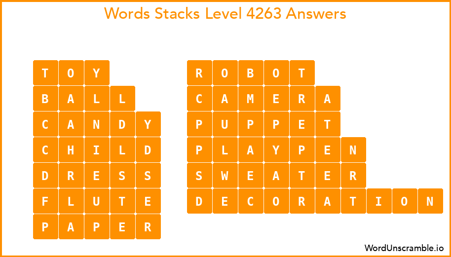 Word Stacks Level 4263 Answers