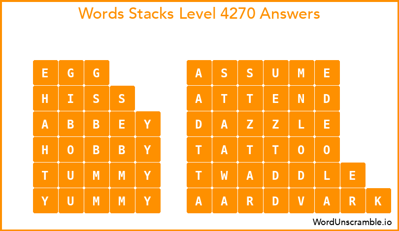 Word Stacks Level 4270 Answers