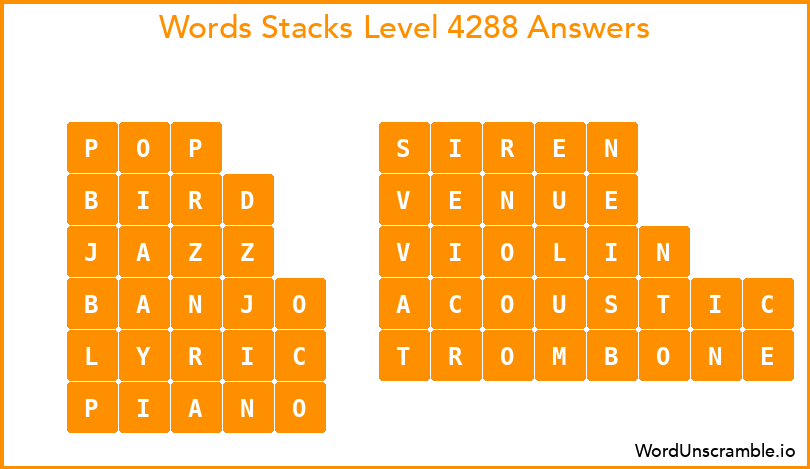 Word Stacks Level 4288 Answers