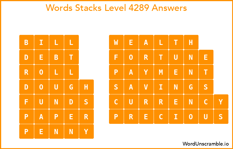 Word Stacks Level 4289 Answers