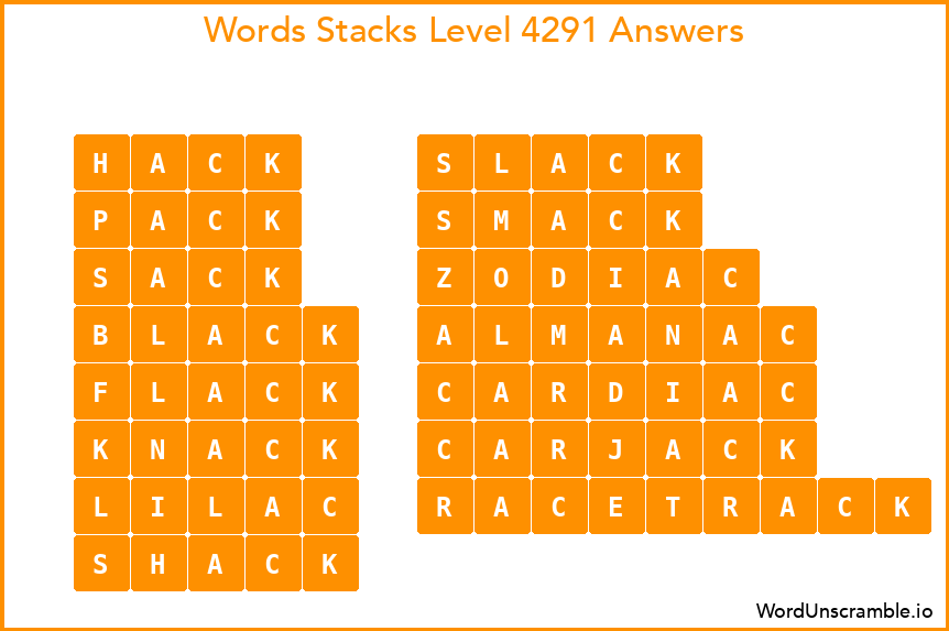 Word Stacks Level 4291 Answers