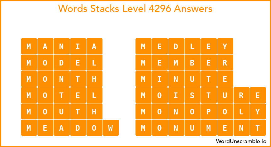 Word Stacks Level 4296 Answers