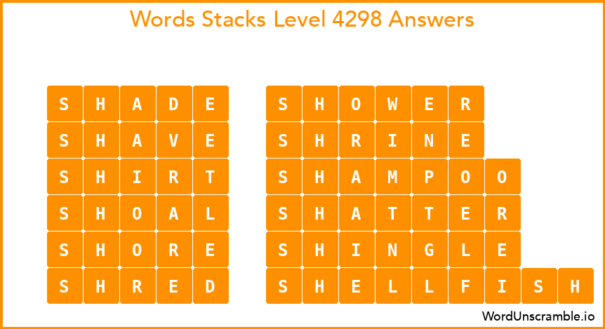 Word Stacks Level 4298 Answers