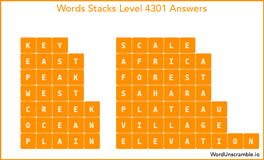 Word Stacks Level 4301 Answers