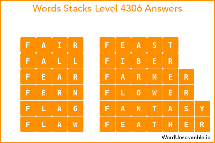 Word Stacks Level 4306 Answers