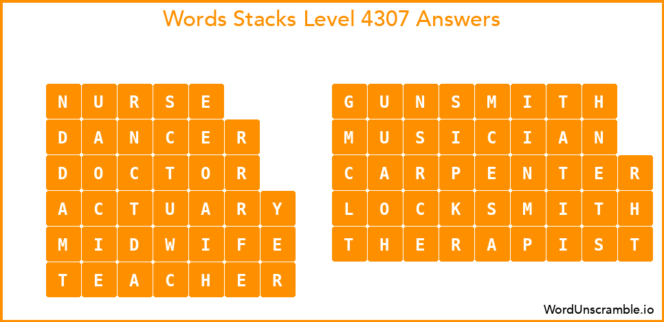 Word Stacks Level 4307 Answers