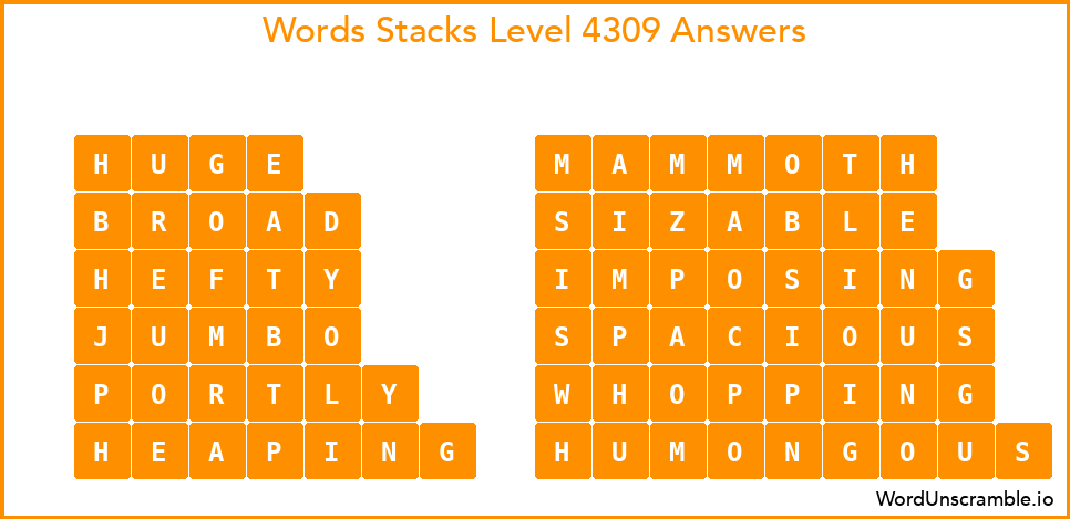 Word Stacks Level 4309 Answers