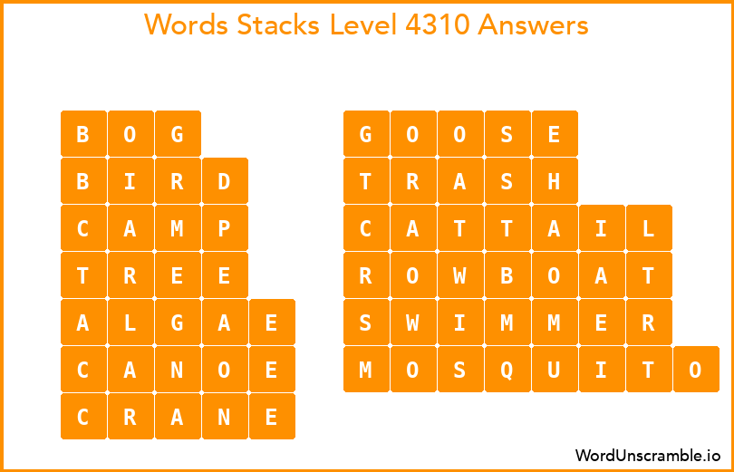 Word Stacks Level 4310 Answers