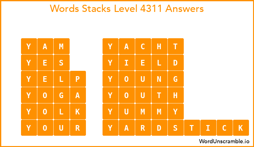 Word Stacks Level 4311 Answers
