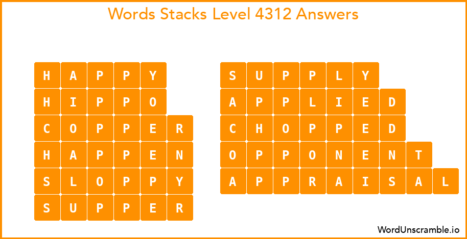 Word Stacks Level 4312 Answers