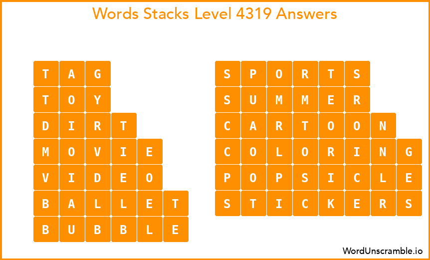 Word Stacks Level 4319 Answers
