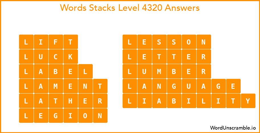 Word Stacks Level 4320 Answers