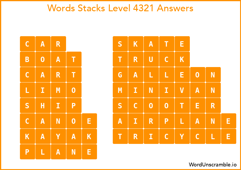 Word Stacks Level 4321 Answers