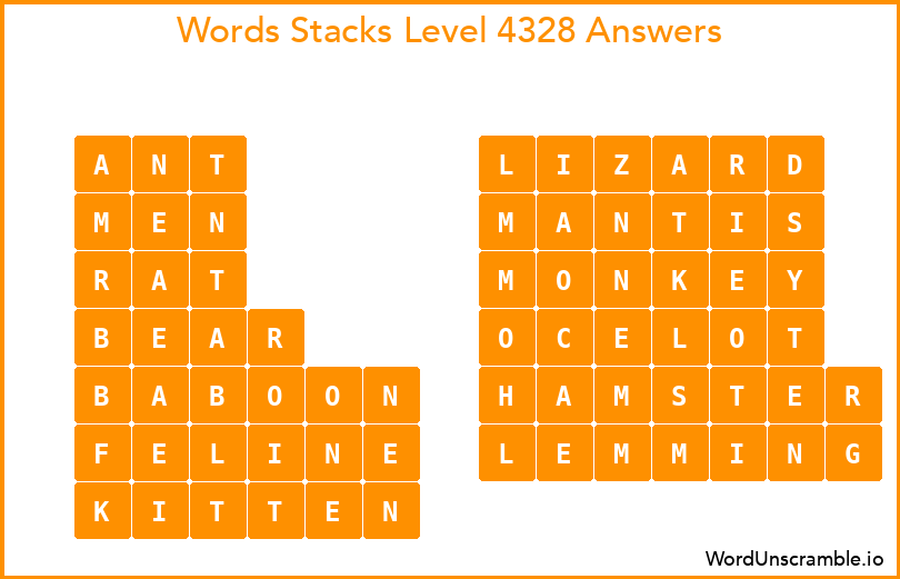 Word Stacks Level 4328 Answers