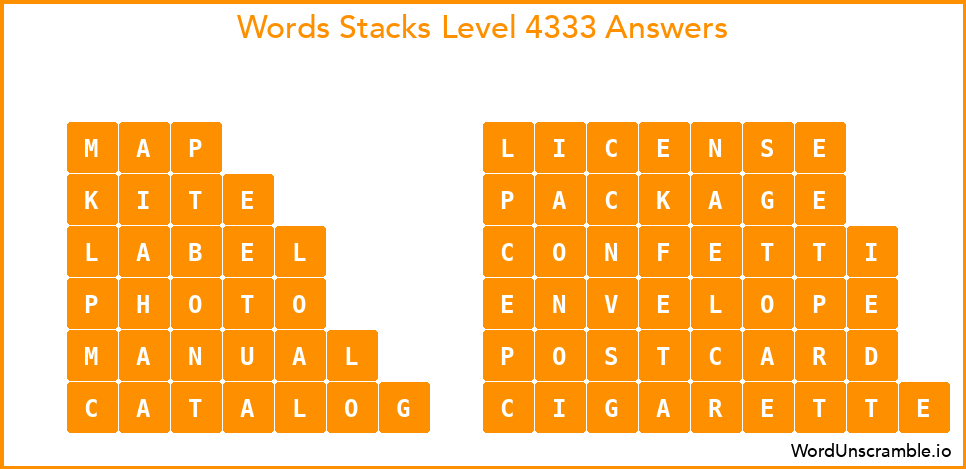 Word Stacks Level 4333 Answers